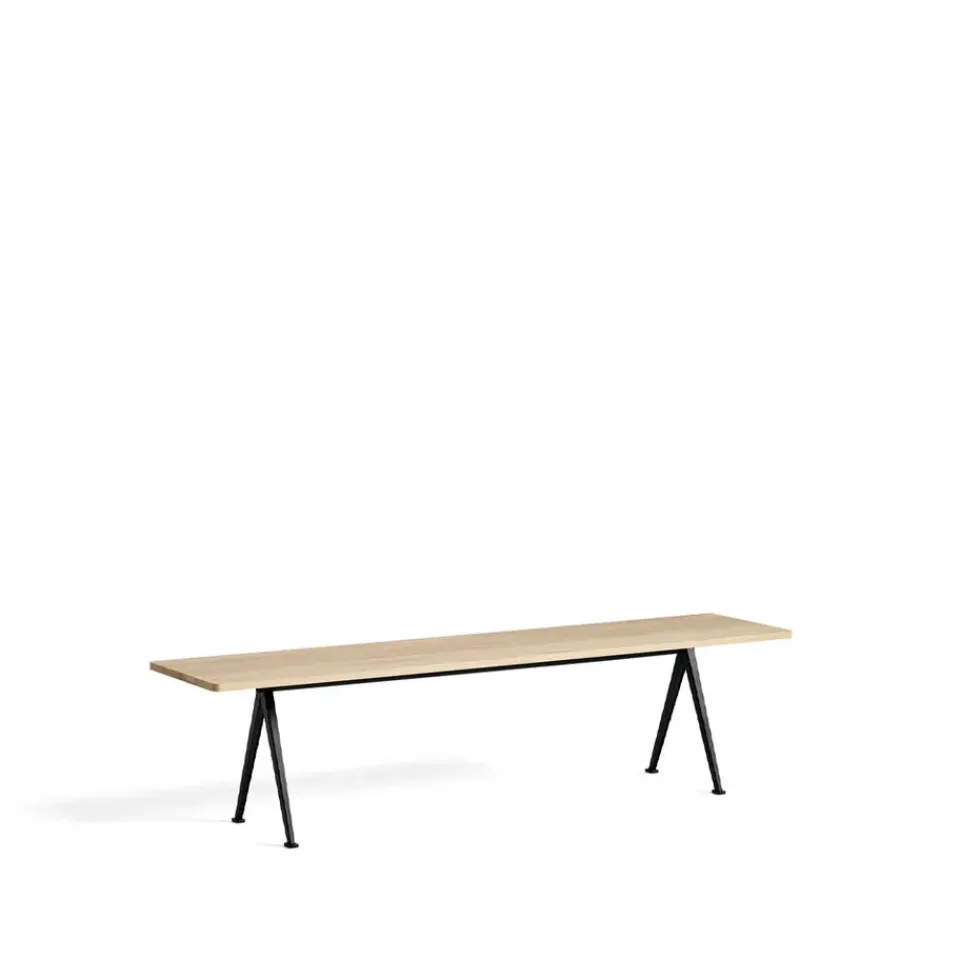 Outlet HAY Pyramid bench, Oak matte lacquered-190 cm-black steel frame Beige