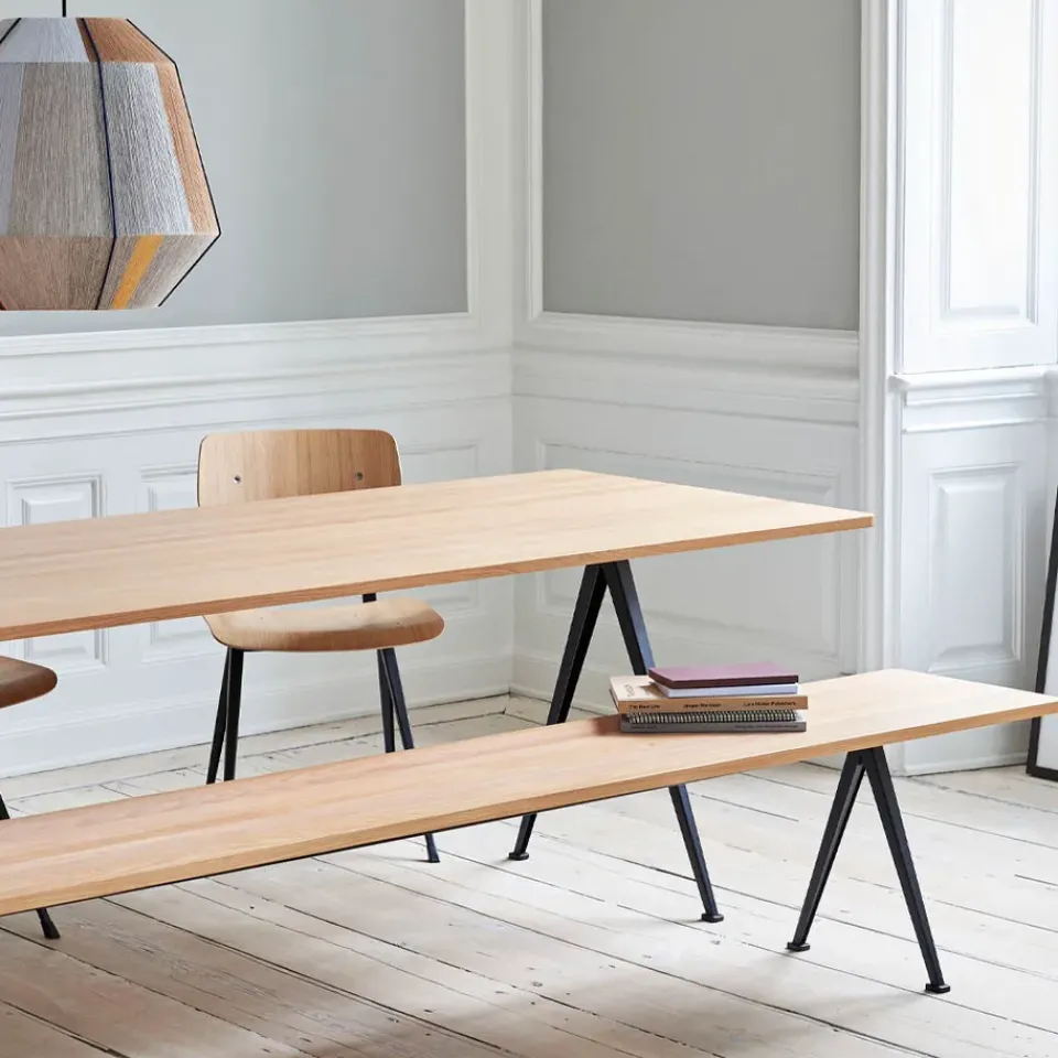 Outlet HAY Pyramid bench, Oak matte lacquered-190 cm-black steel frame Beige