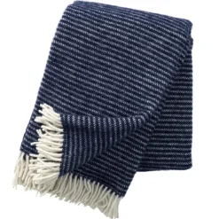 Clearance Klippan Yllefabrik Ralph wool throw, navy Blue