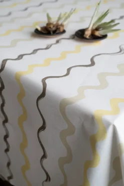 Fabric By The Metre|Oilcloths^Fine Little Day Randig oilcloth, White-yellow WhiteYellow