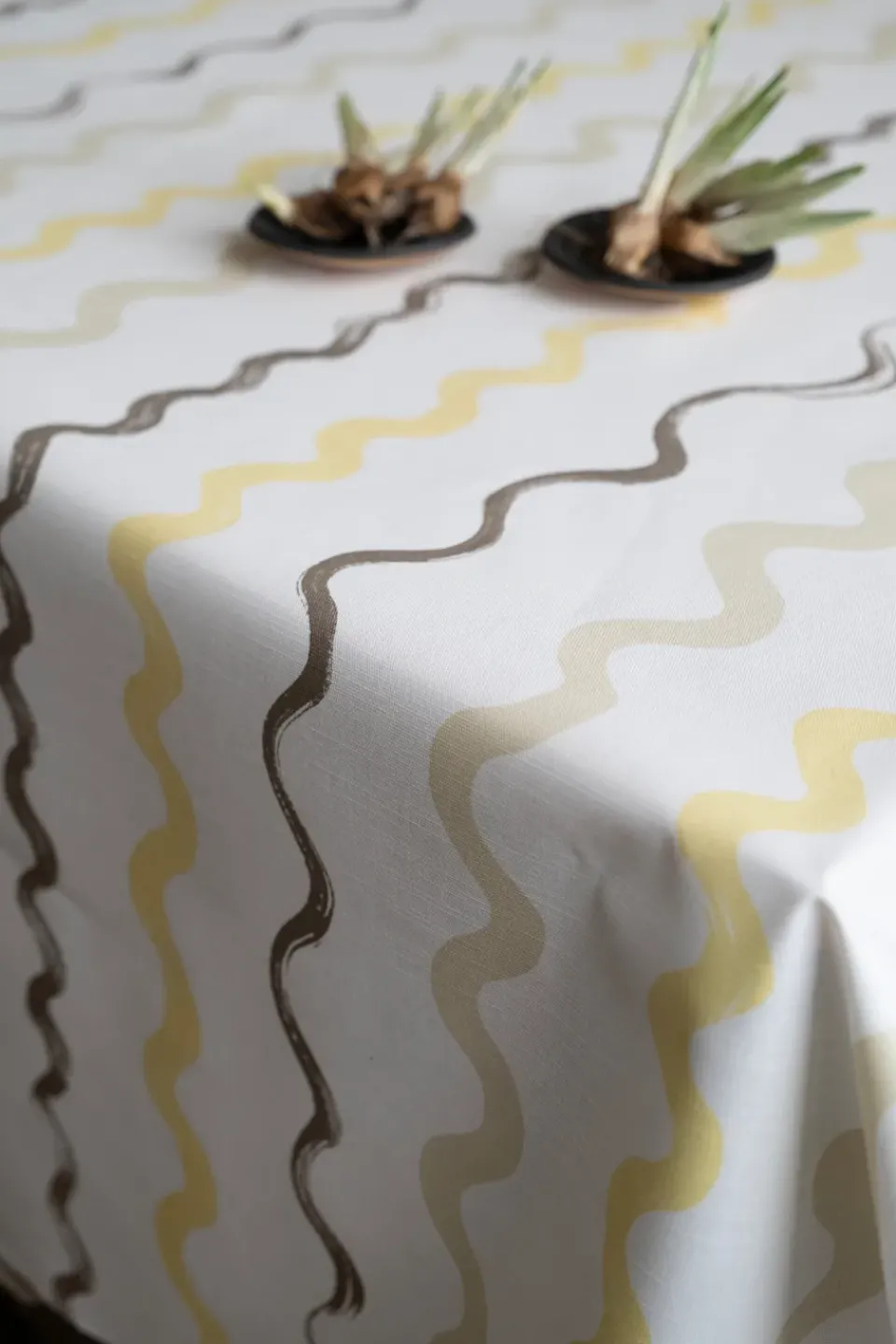 Fabric By The Metre|Oilcloths^Fine Little Day Randig oilcloth, White-yellow WhiteYellow