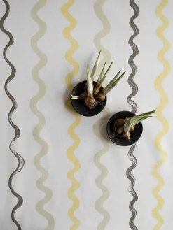 Fabric By The Metre|Oilcloths^Fine Little Day Randig oilcloth, White-yellow WhiteYellow