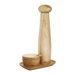 Best Aida Raw ceramic pepper mill salt bowl & tray 3 pieces, Teak Brown