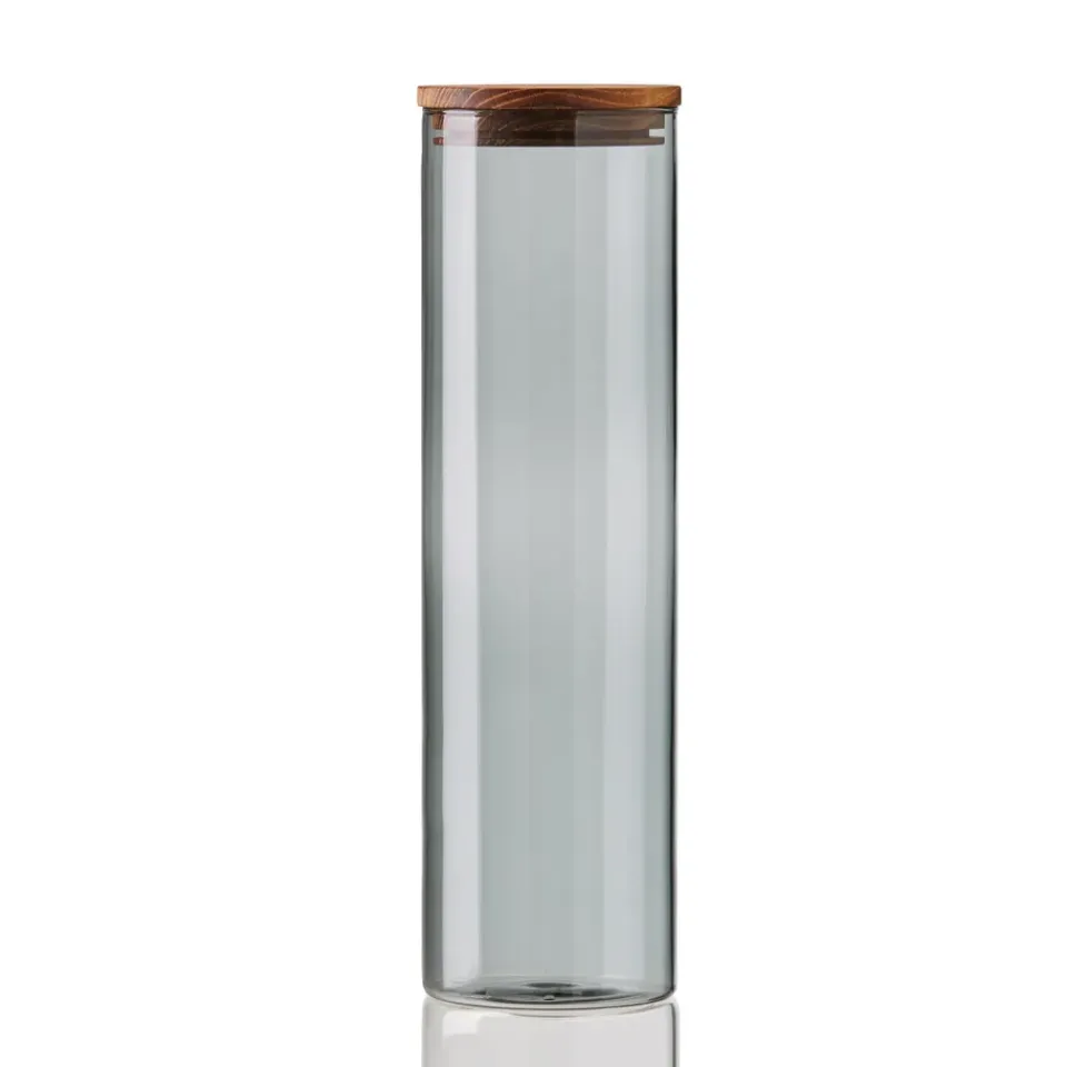 Discount Aida Raw glass jar smoke with wooden lid, large Grey