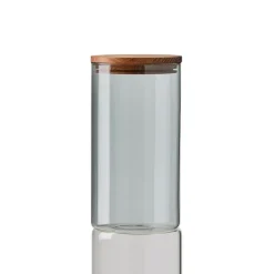 New Aida Raw glass jar smoke with wooden lid, medium Grey