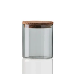 Discount Aida Raw glass jar smoke with wooden lid, small Grey