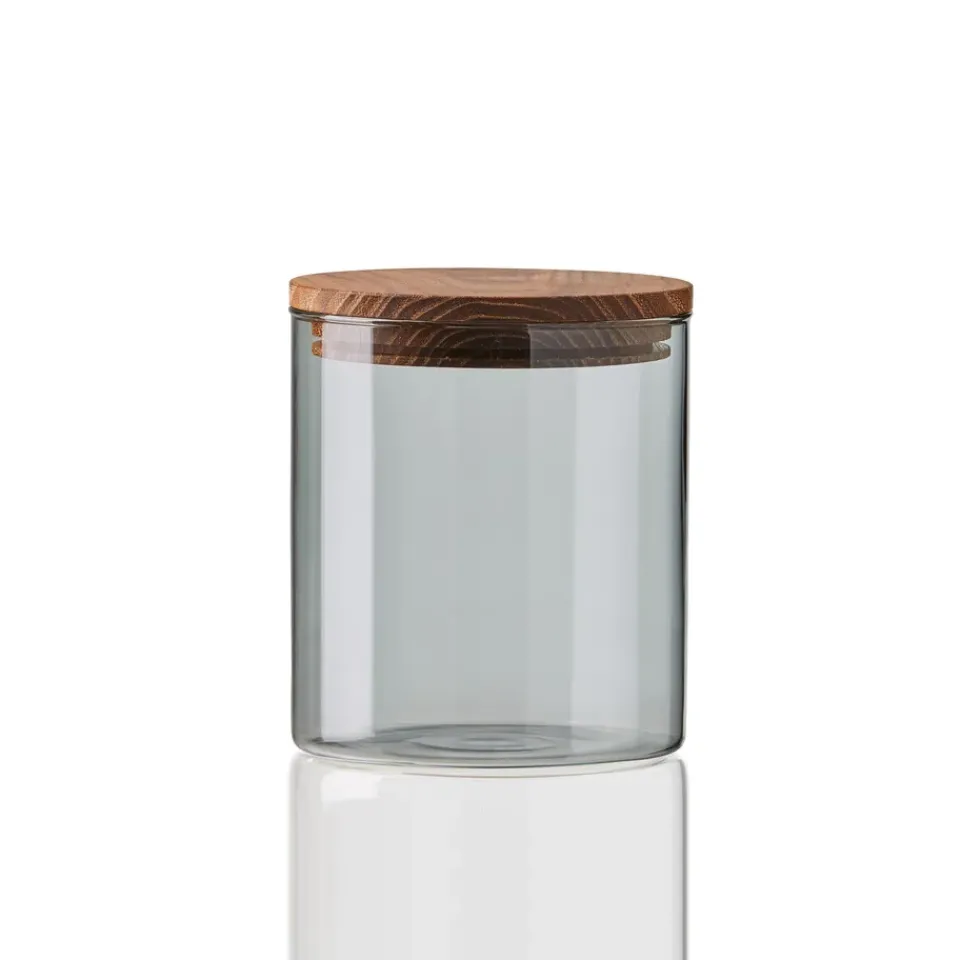 Discount Aida Raw glass jar smoke with wooden lid, small Grey