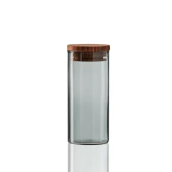 Storage Jars^Aida Raw glass jar smoke with wooden lid, mini Grey
