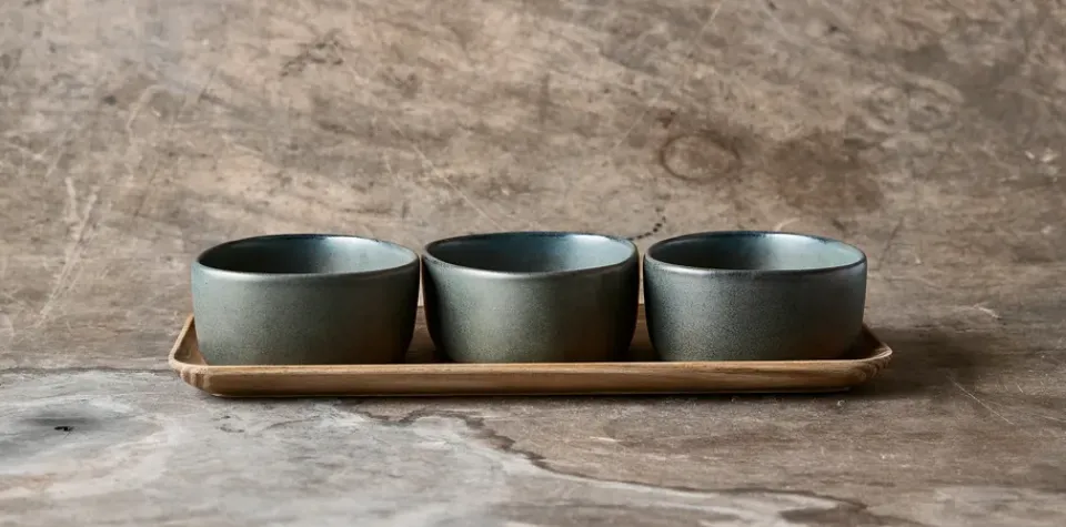 Sale Aida Raw Organic bowl set with wooden tray, Northern Green