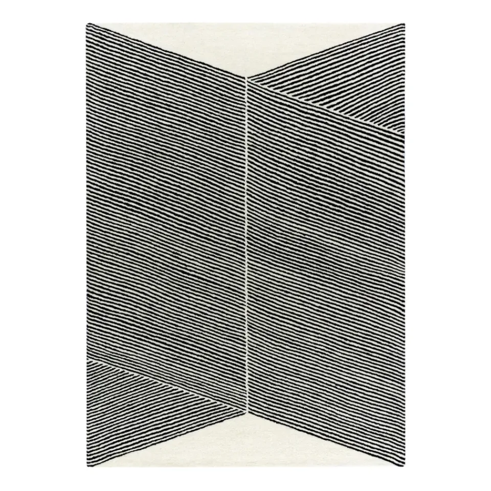 Wool Rugs^NJRD Rectangles wool rug natural white, 170x240 cm BlackWhite