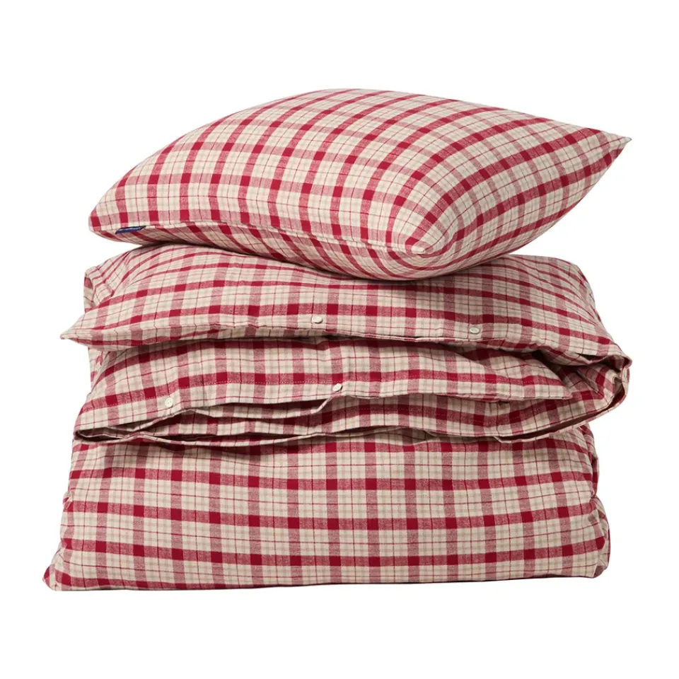 Clearance Lexington Red-beige Checked cotton flannel bedding set 2-piece, 50x60 cm, 150x210 cm RedBeige