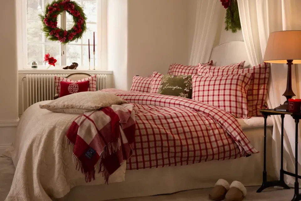 Clearance Lexington Red-beige Checked cotton flannel bedding set 2-piece, 50x60 cm, 150x210 cm RedBeige