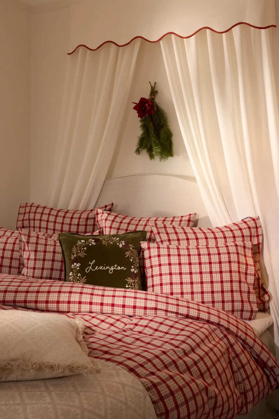 Clearance Lexington Red-beige Checked cotton flannel bedding set 2-piece, 50x60 cm, 150x210 cm RedBeige