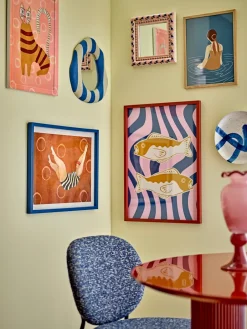 Online Bloomingville Remy illustration with frame 50x70 cm, Rose PinkBlue