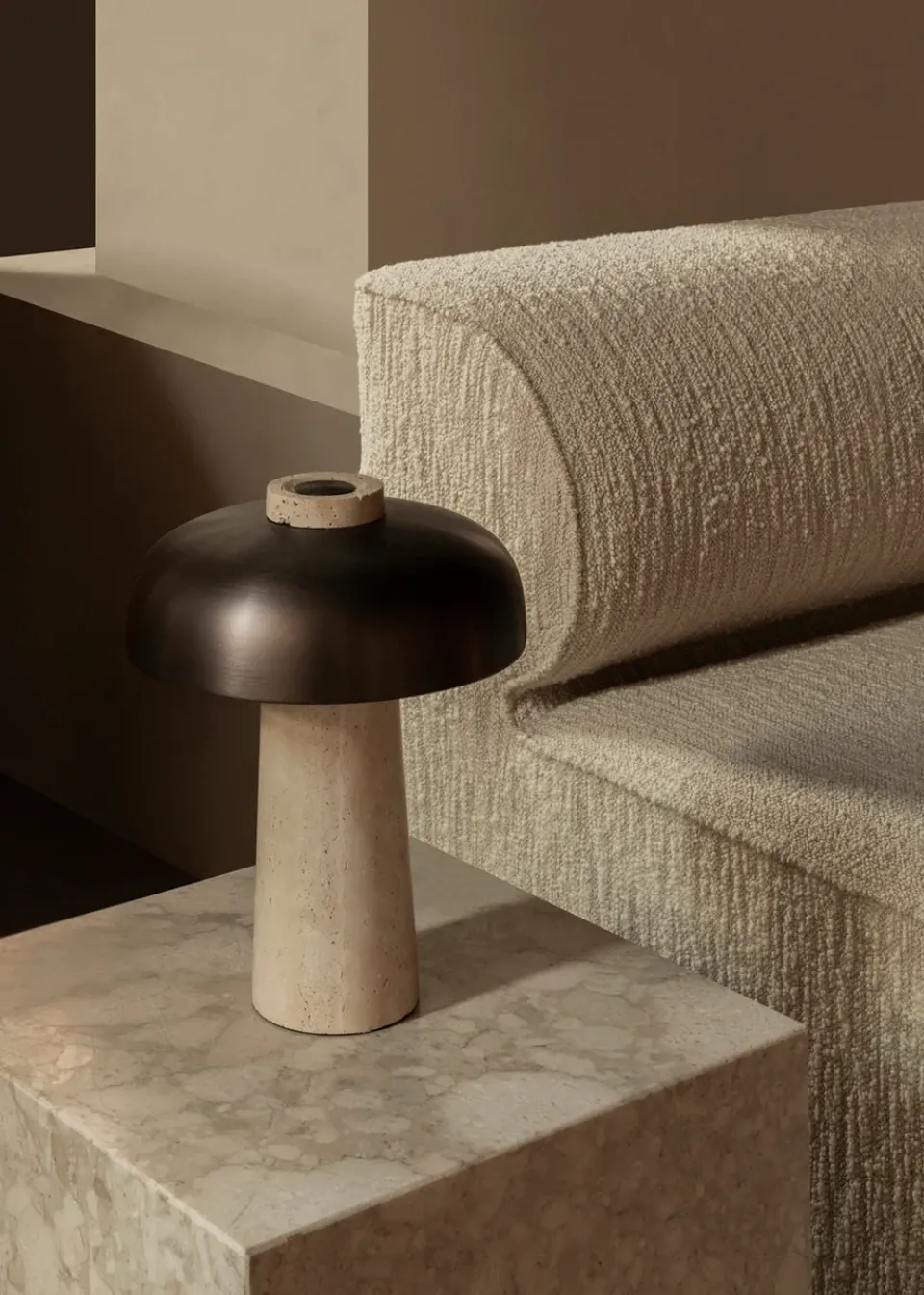 Bedside Lamps|Desk & Table Lamps^Audo Copenhagen Reverse table lamp 30 cm, travertin-bronzed brass Brown