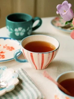 New RICE ceramic teacup, Stripes PinkRed