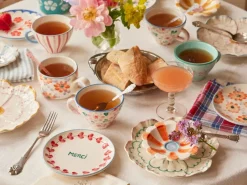 New RICE ceramic teacup, Stripes PinkRed