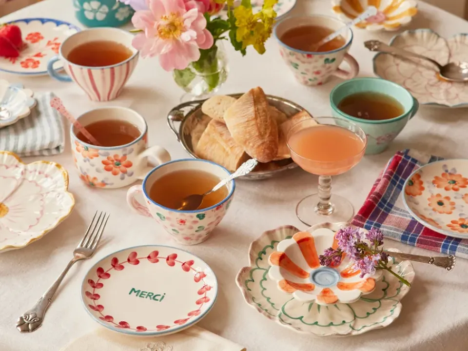 New RICE ceramic teacup, Stripes PinkRed