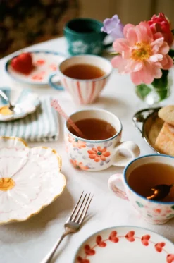 New RICE ceramic teacup, Stripes PinkRed