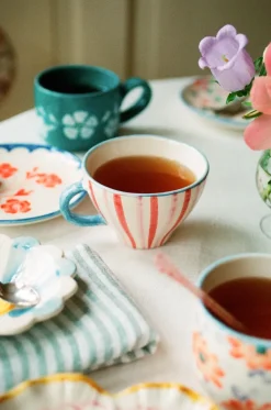 New RICE ceramic teacup, Stripes PinkRed