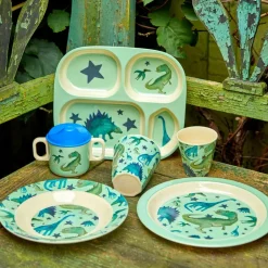 New RICE children's bowl melamine Ø20 cm, Dinosaurs BlueGreen