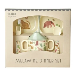Table Settings & Starter Sets^RICE children's dinnerware set 4 pieces, Sweet Jungle Print-Cream White