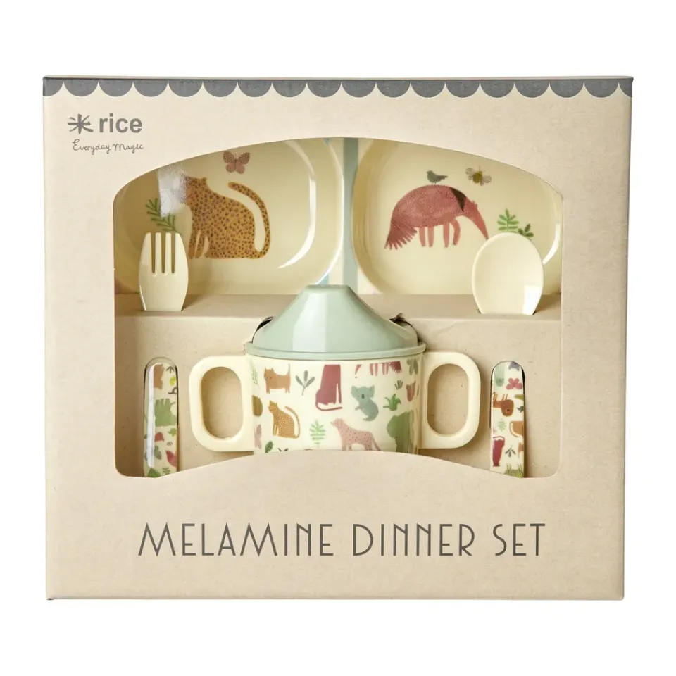 Table Settings & Starter Sets^RICE children's dinnerware set 4 pieces, Sweet Jungle Print-Cream White
