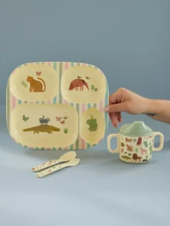 Table Settings & Starter Sets^RICE children's dinnerware set 4 pieces, Sweet Jungle Print-Cream White