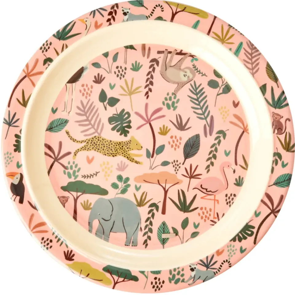 Plastic Plates|Children's Tableware^RICE children's plate Jungle animals, coral-multi Pink