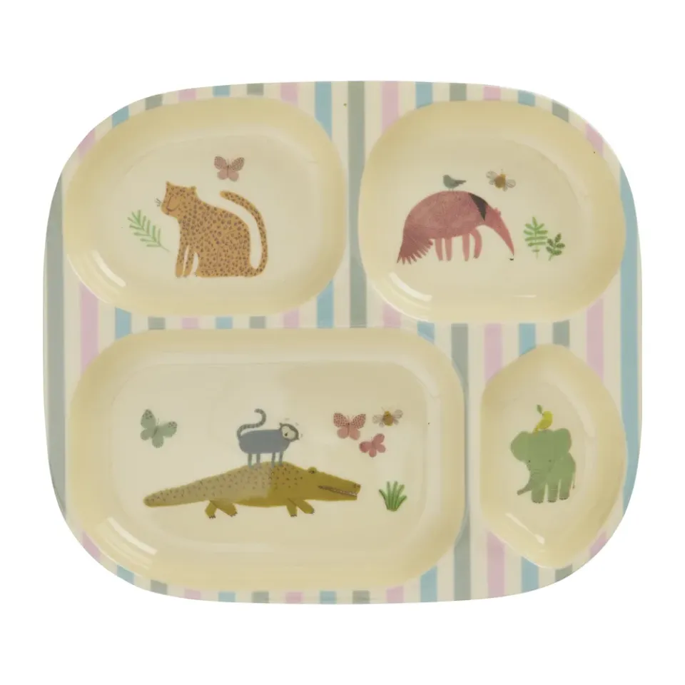 Hot RICE children's plate melamine 4 compartments, Sweet Jungle Print Multi