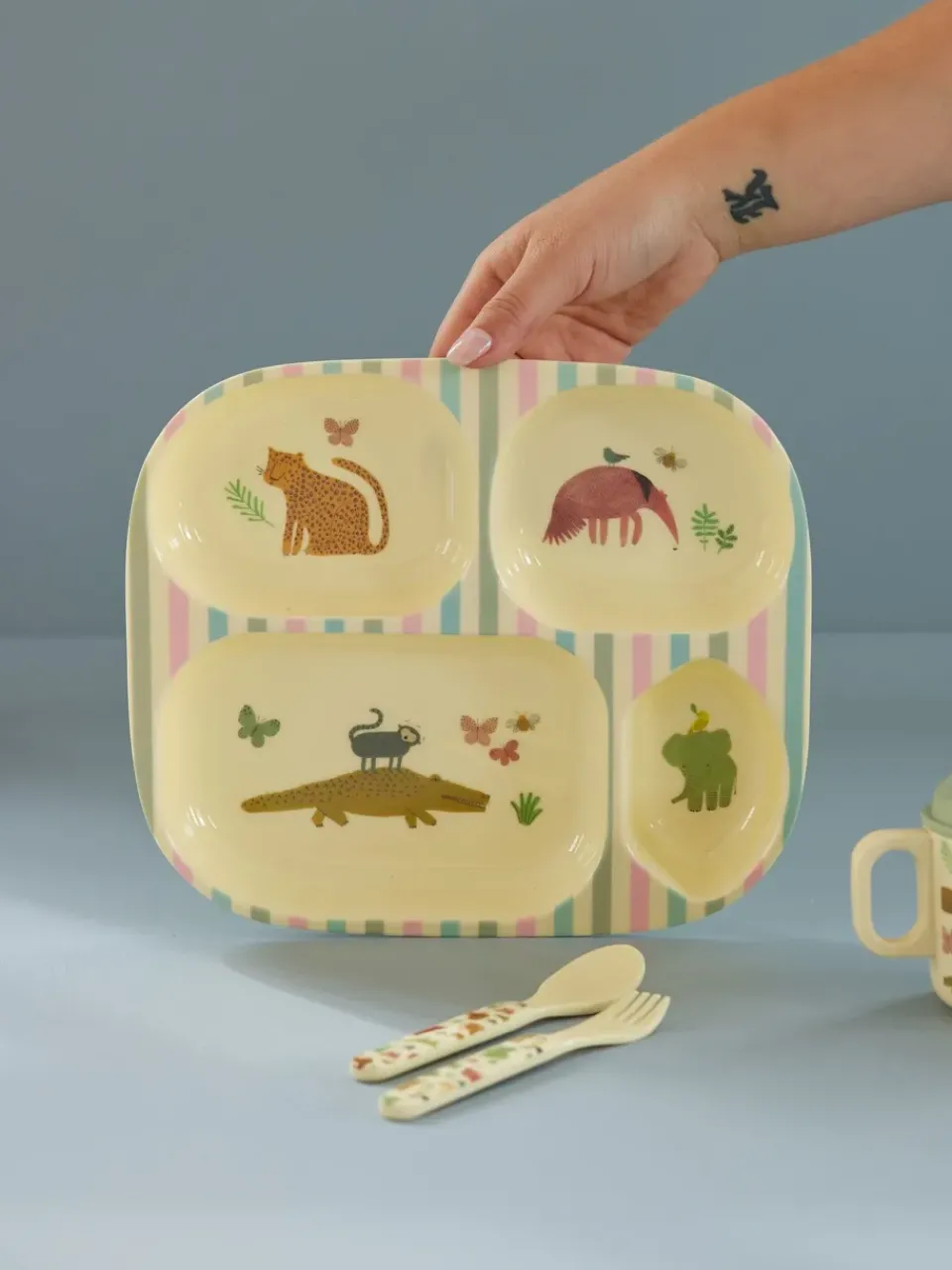 Hot RICE children's plate melamine 4 compartments, Sweet Jungle Print Multi