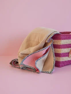 Hot RICE cotton blanket 140x200 cm, Sand BeigePink