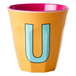 Children's Mugs|Plastic Cups^RICE melamin cup medium letter - U 30 cl, Apricot OrangePink