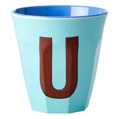Children's Mugs|Plastic Cups^RICE melamin cup medium letter - U 30 cl, Mint BlueBrown