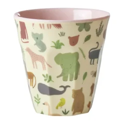 Best RICE melamine cup medium, Sweet Jungle Print-Soft Pink