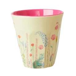 Online RICE melamine cup medium, Summer flowers PinkYellow