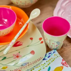 Online RICE melamine cup medium, Summer flowers PinkYellow