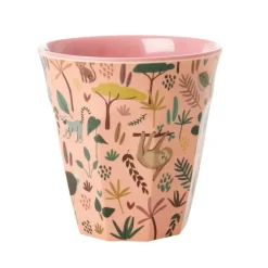 Sale RICE melamine cup medium, coral-jungle animals Pink