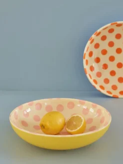 Outlet RICE salad bowl melamine Ø29.9 cm, Pink dots-yellow YellowPink