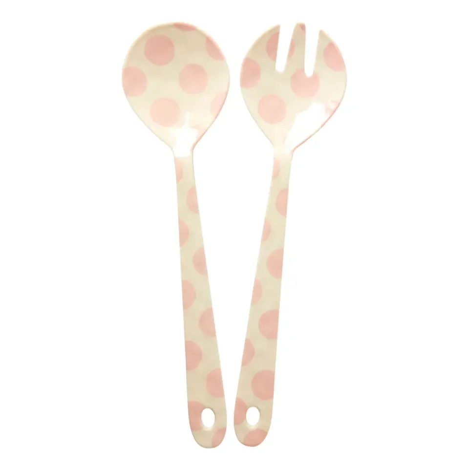 Outlet RICE salad servers melamine 2 pieces, dots Pink
