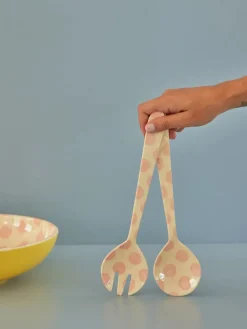Outlet RICE salad servers melamine 2 pieces, dots Pink