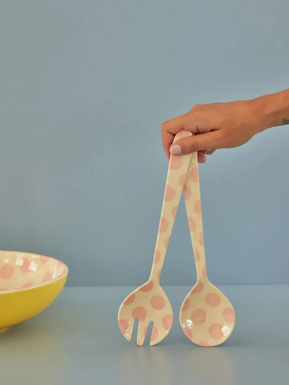 Outlet RICE salad servers melamine 2 pieces, dots Pink