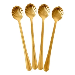 Tea & Coffee Spoons^RICE Seashell latte spoon 19 cm 4-pack, Gold Gold-coloured