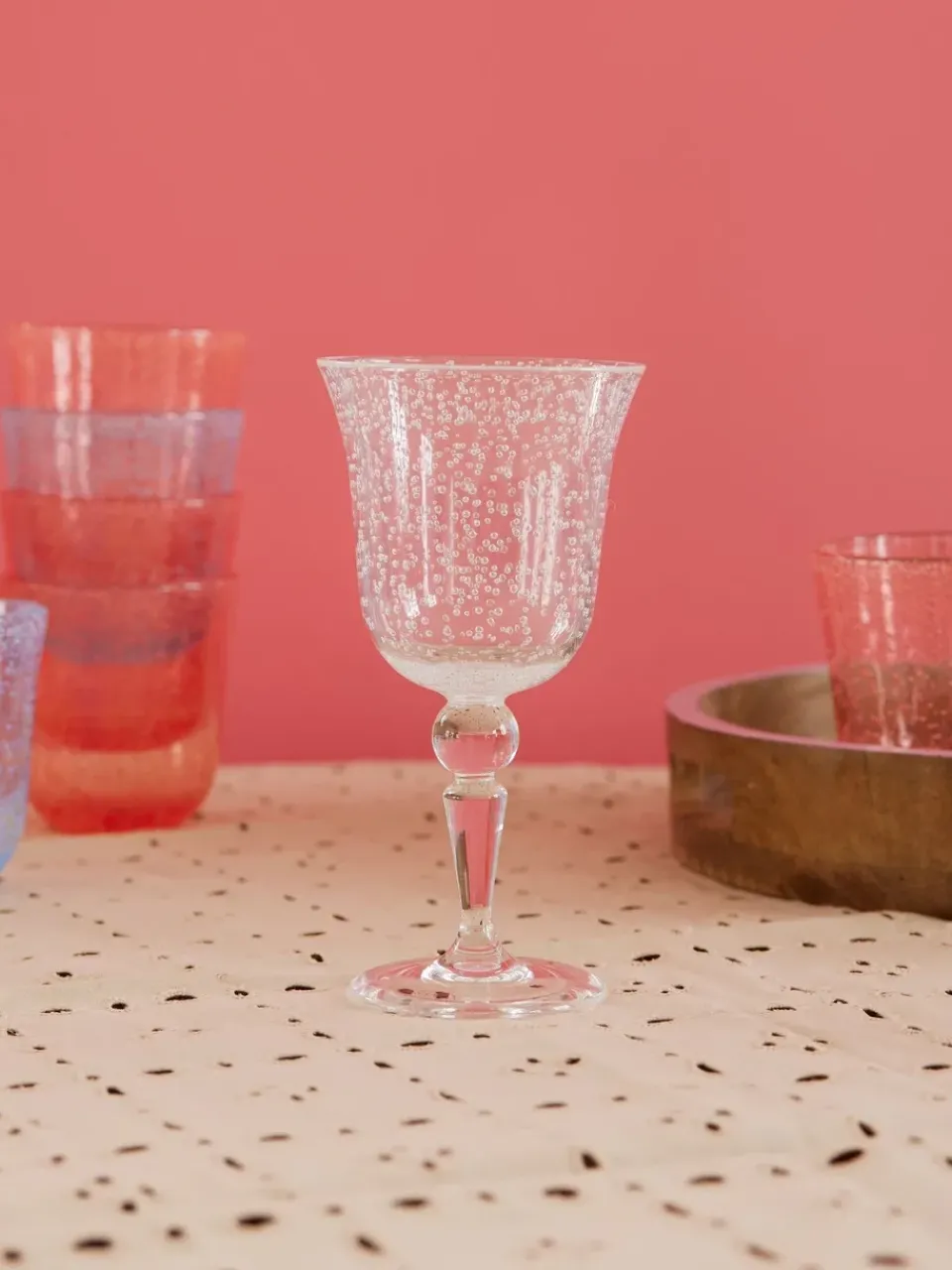 Plastic Glasses^RICE wine glass bubble design 36 cl, Clear Transparent