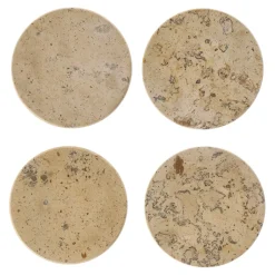 Coasters^Scandi Living Ridge glass coasters Ø10 cm 4-pack, Marble Brown