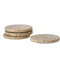 Coasters^Scandi Living Ridge glass coasters Ø10 cm 4-pack, Marble Brown