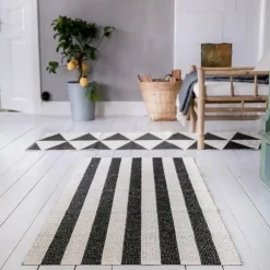 Rug Runners|Rugs For Outdoors^Scandi Living Rime rug black, 70x250 cm BlackWhite
