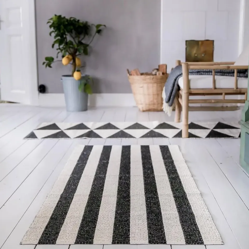 Rug Runners|Rugs For Outdoors^Scandi Living Rime rug black, 70x250 cm BlackWhite