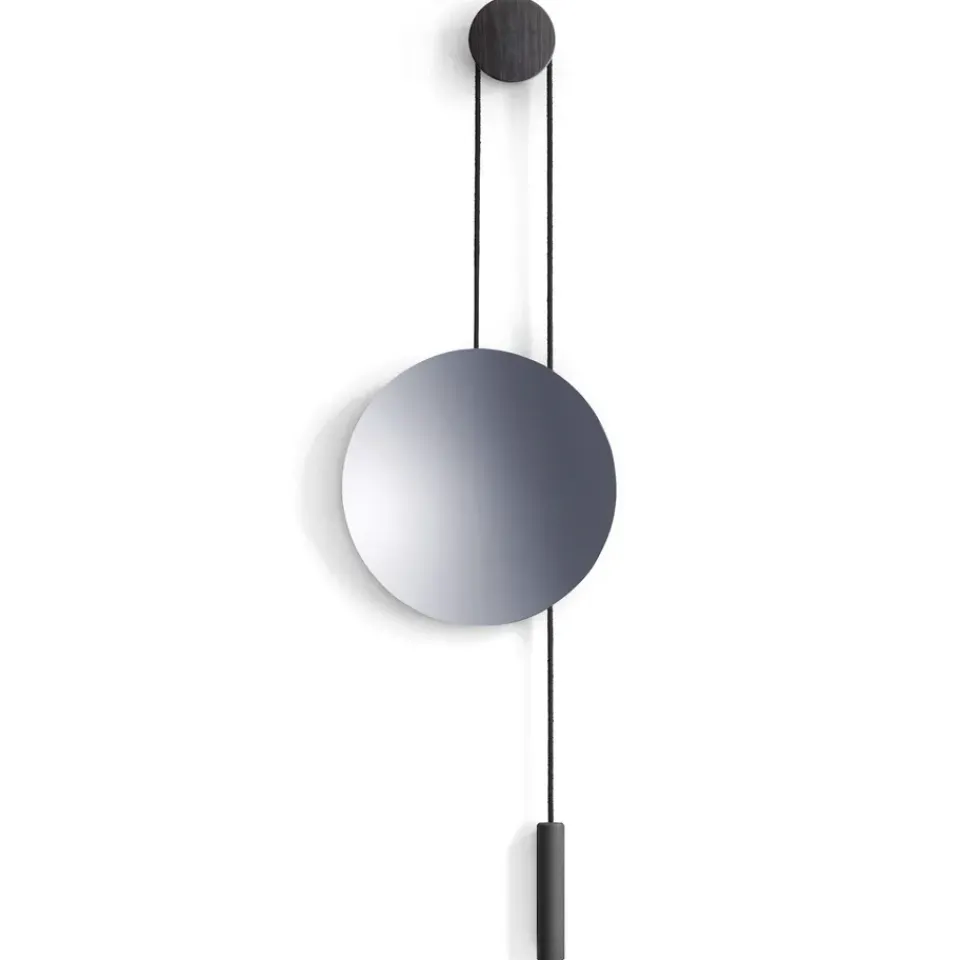 Round Mirrors|Wall Mirrors^New Works Rise and Shine mirror, Burned oak-steel weight Brown