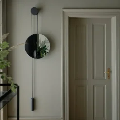 Round Mirrors|Wall Mirrors^New Works Rise and Shine mirror, Burned oak-steel weight Brown